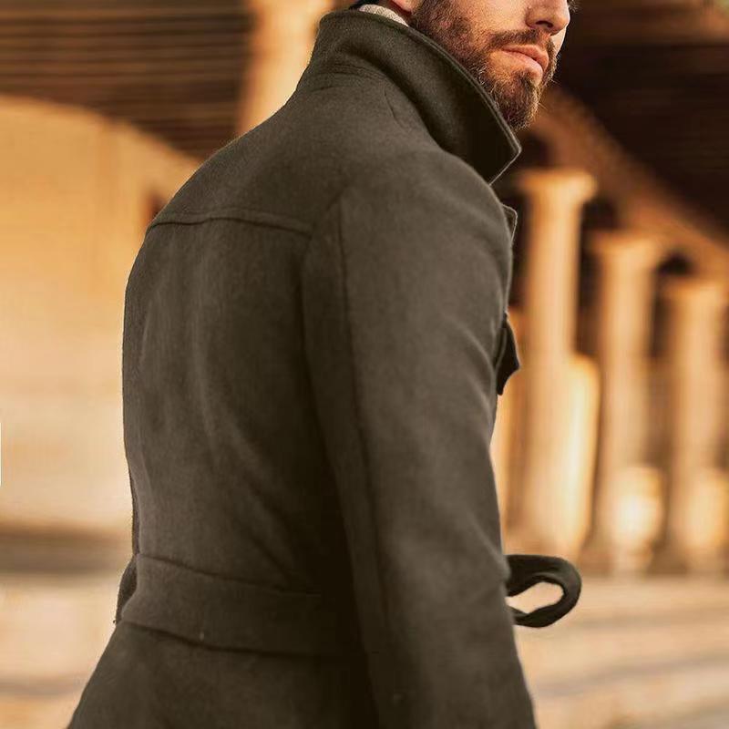 Men's Slim-Fit Woolen Coat – Classic Solid Color Fashion.