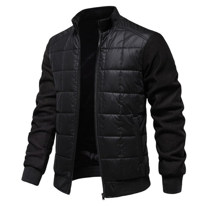 Men's Winter Fashion Stitching Jacket – Stand Collar Zipper Coat with Unique Style - Prime