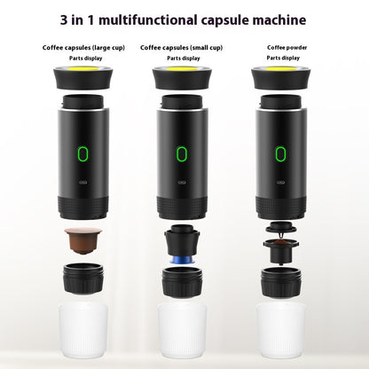 3-in-1 Portable Espresso Maker | Electric Coffee Grinder & Capsule Machine | Travel-Friendly Barista-Quality Brewer - Prime