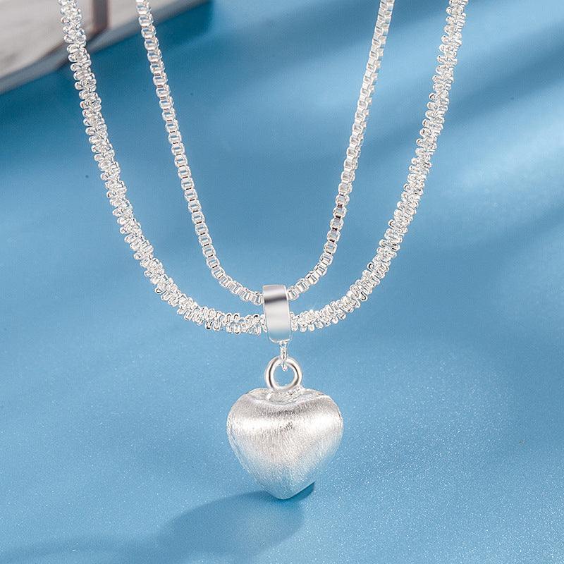 Double Layer Brushed Heart Pendant Necklace - Light Luxury Collarbones Chain for Women - Prime