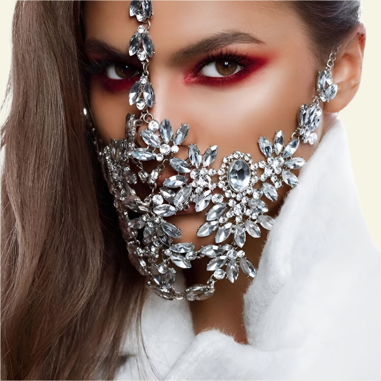 Sparkling Rhinestone Face Mask - Stylish and Glamorous Accessory.