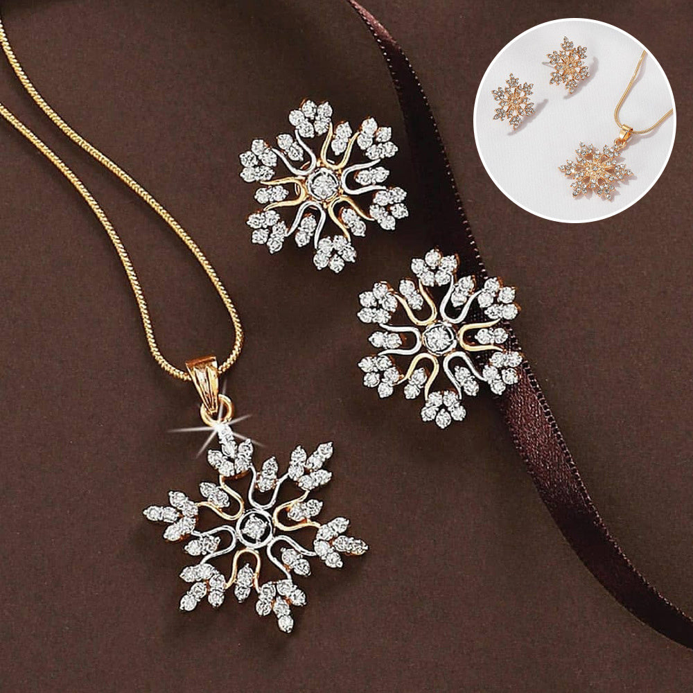 3-Piece Snowflake Jewelry Set – Rhinestone Earrings & Pendant Necklace for Valentine's Day Gift - Prime