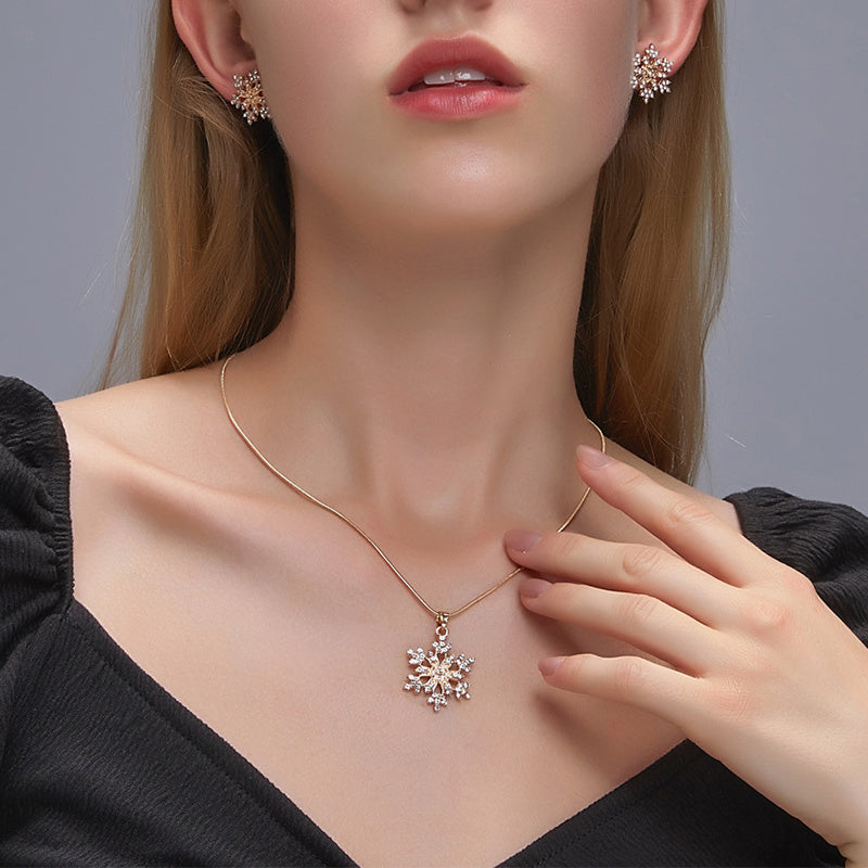 3-Piece Snowflake Jewelry Set – Rhinestone Earrings & Pendant Necklace for Valentine's Day Gift - Prime