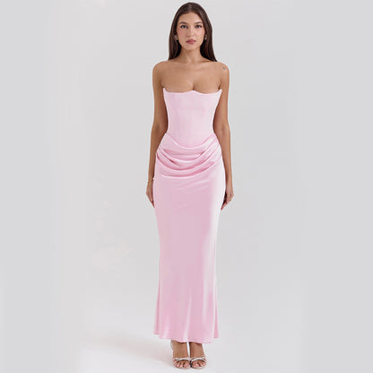 Women's Sexy Slim Tube Top Long Dress – Backless Bandeau Party Evening Wear - Prime