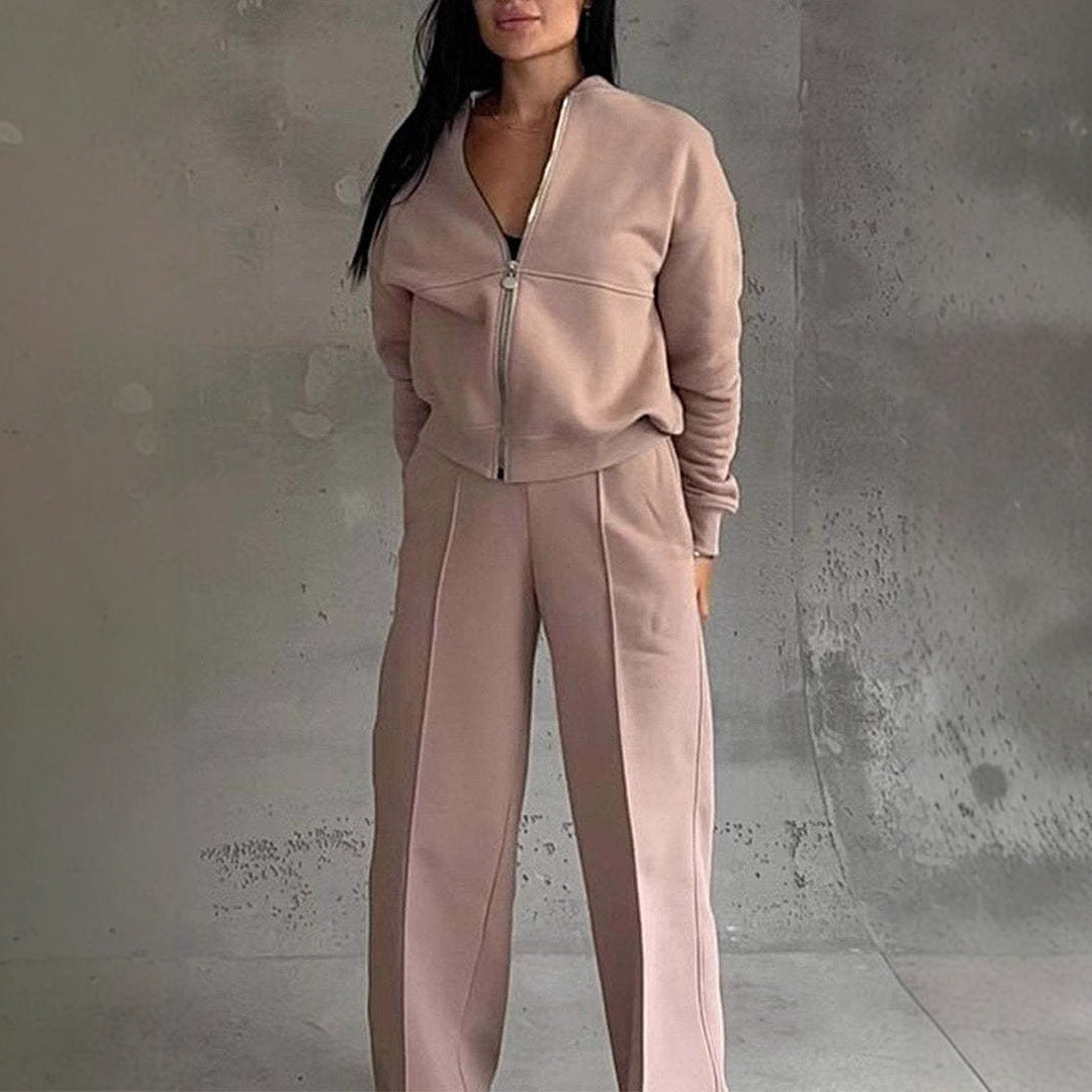 Women's Sports Suit – Zipper Jacket and Wide Leg Pants Two-Piece Set - Prime