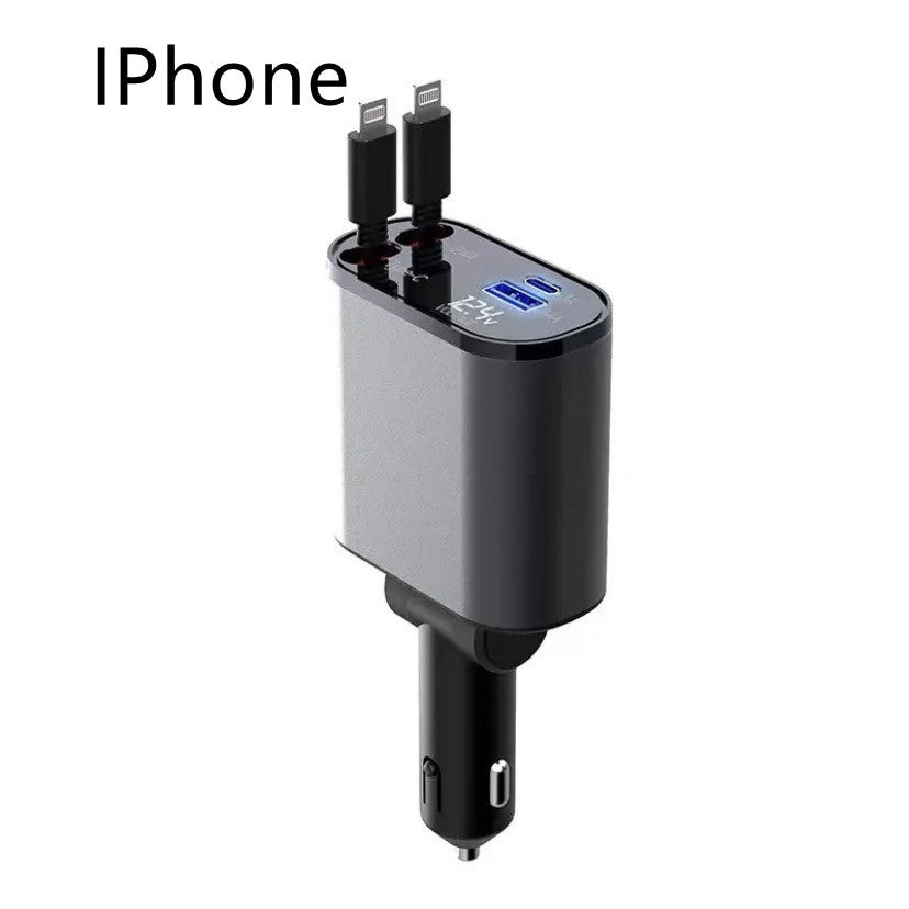 100W Metal Car Charger – Super Fast Charging USB & Type-C Adapter for Car Cigarette Lighter.