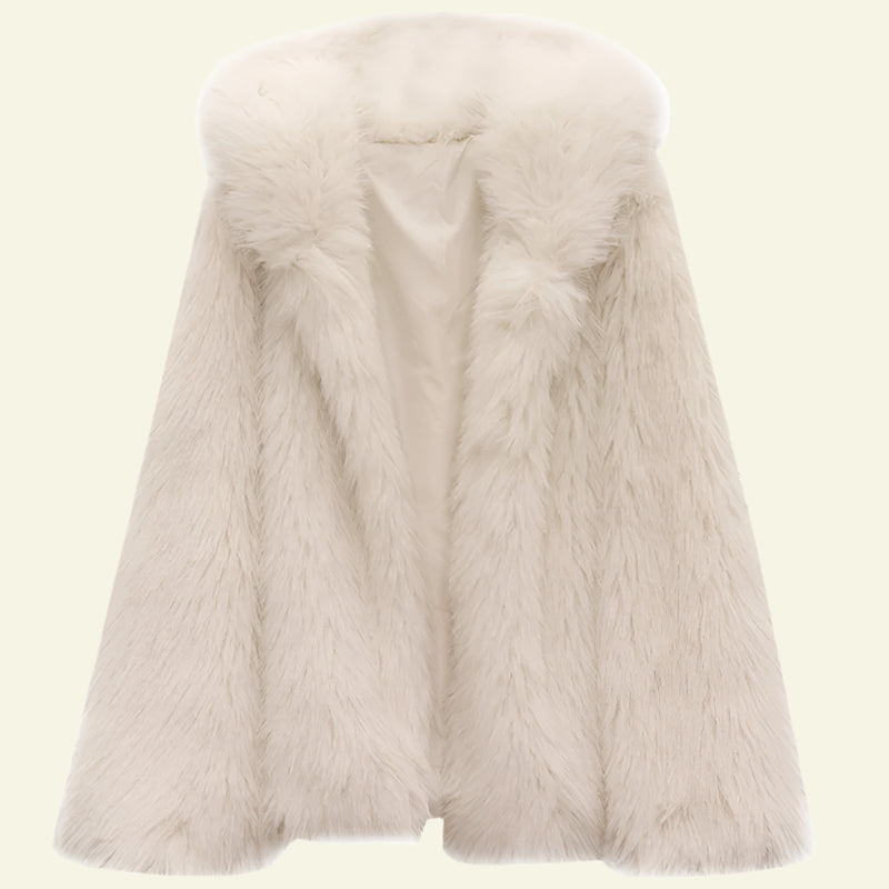 Women's Loose Lapel Furry Coat - Textured, Stylish, and Long Sleeve Outerwear.