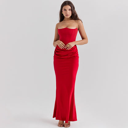 Women's Sexy Slim Tube Top Long Dress – Backless Bandeau Party Evening Wear - Prime