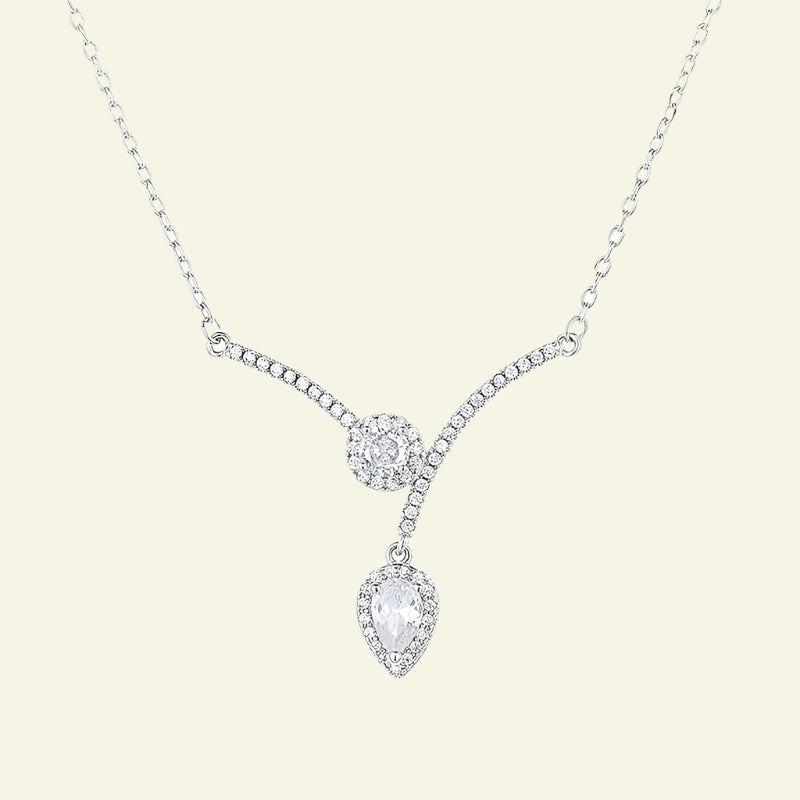 Elegant V-Shaped Water Drop Necklace – Sparkling Micro-Inlaid Zircon Design.