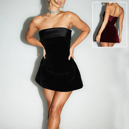 Women's Fashion Slim Tube-Top Dress – Zipper A-Line Short Dress for Parties & Evenings - Prime