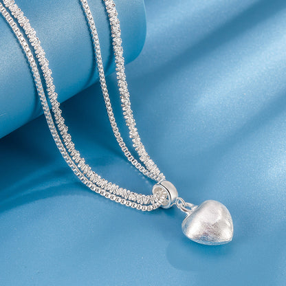 Double Layer Brushed Heart Pendant Necklace - Light Luxury Collarbones Chain for Women - Prime