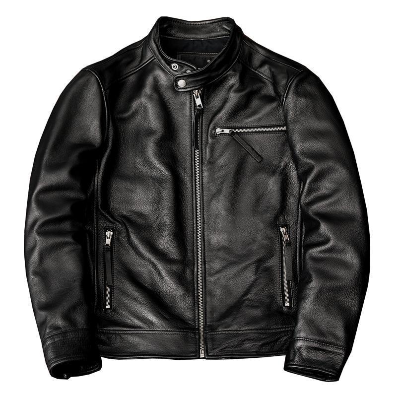 Men's Genuine Leather Stand Collar Jacket.