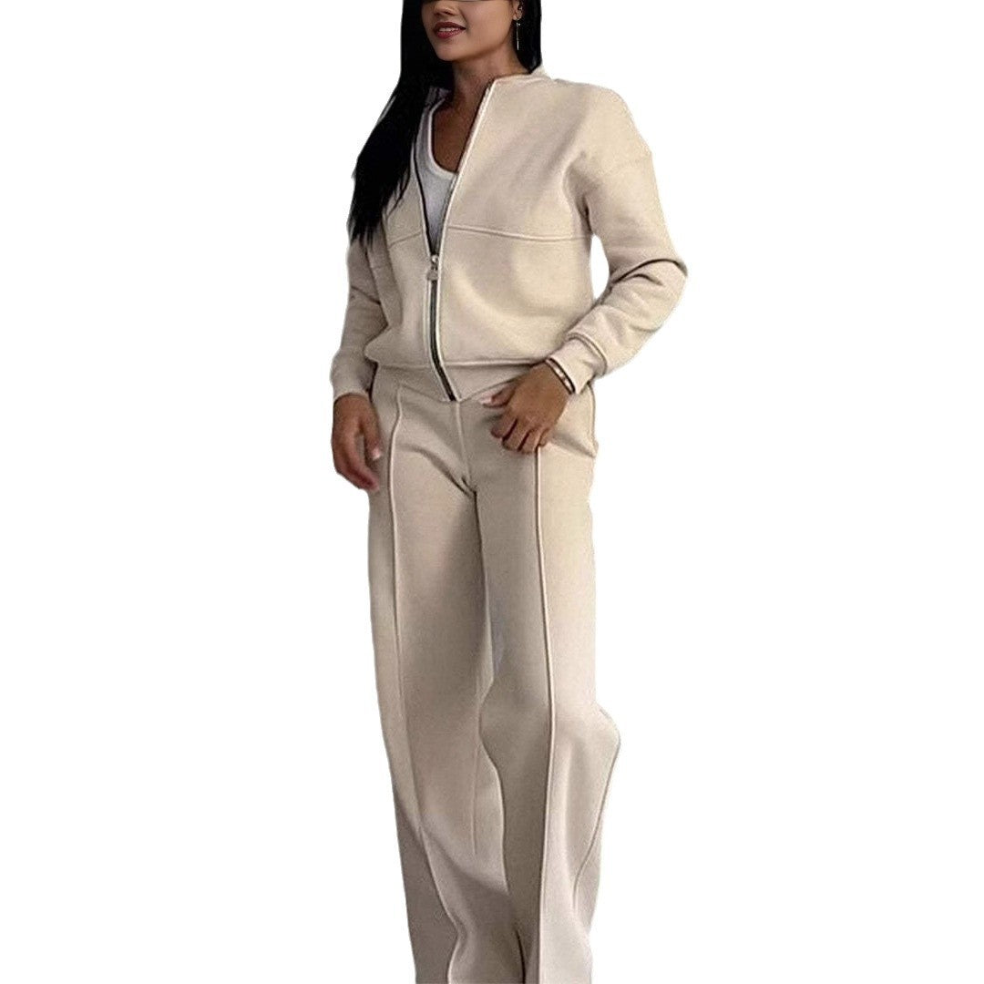 Women's Sports Suit – Zipper Jacket and Wide Leg Pants Two-Piece Set - Prime