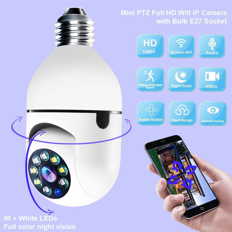 WiFi CAMERA 1080P Bulb 4X Zoom Camera E27 Home 5GWiFi Alarm Monitor.