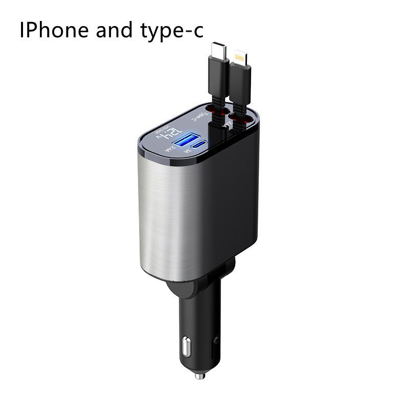 100W Metal Car Charger – Super Fast Charging USB & Type-C Adapter for Car Cigarette Lighter.