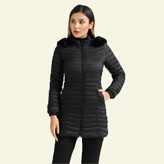 Women's Ultra-Light Winter Long Parka - Quilted Cotton Liner Coat.