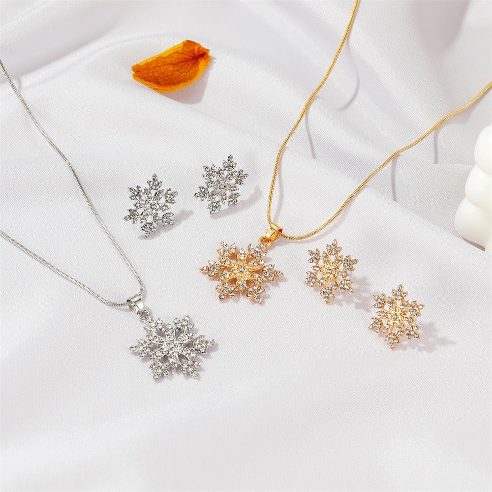 3-Piece Snowflake Jewelry Set – Rhinestone Earrings & Pendant Necklace for Valentine's Day Gift - Prime