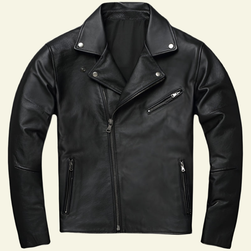 Men's Distressed Leather Motorcycle Jacket.