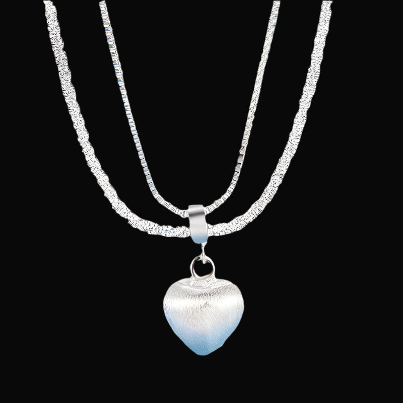 Double Layer Brushed Heart Pendant Necklace - Light Luxury Collarbones Chain for Women - Prime