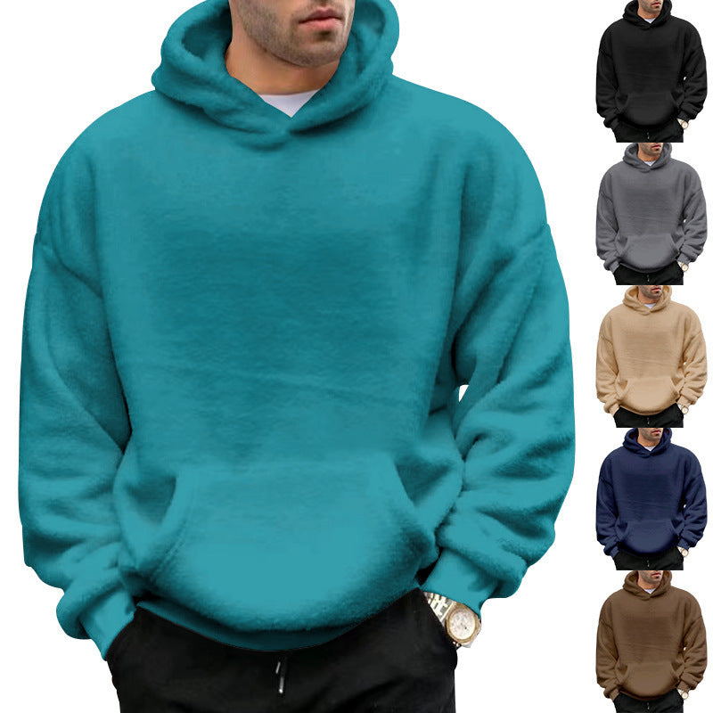 Velvet Hooded Sweater for Men | Plush Sweatshirt With Pockets - Prime