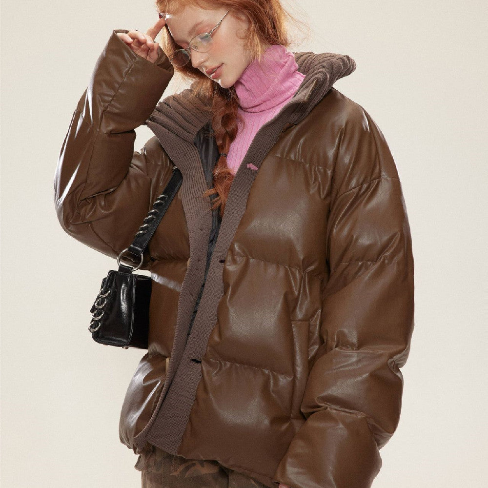 Women's Fashionable Cotton-Padded Coat - Stand-Up Collar, Thermal, Loose Fit Jacket.