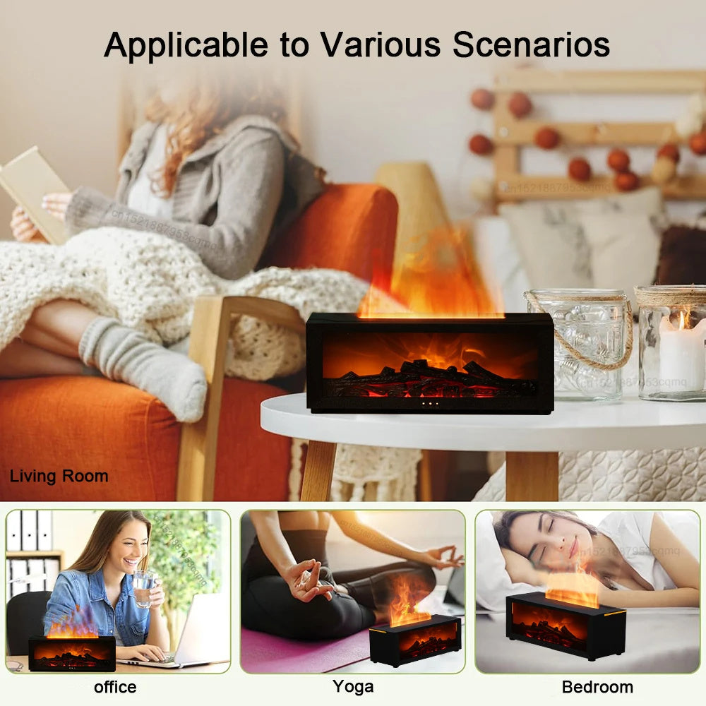 New 3D Flame Aromatherapy Diffuser – Colorful Essential Oil Humidifier with Large Fog Volume & Fireplace Effect - Prime