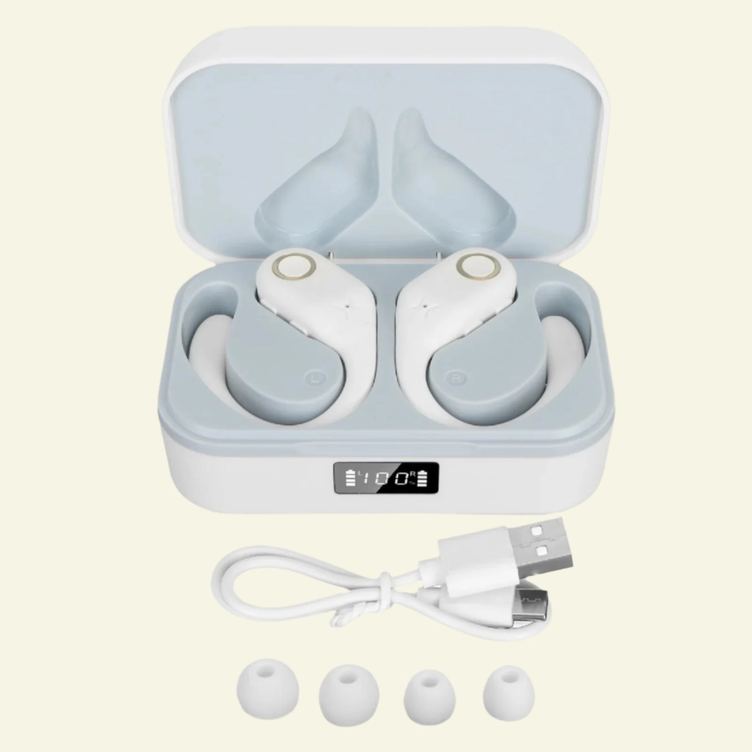 Bluetooth 144 Languages Translator Earbuds With White Charging Case.