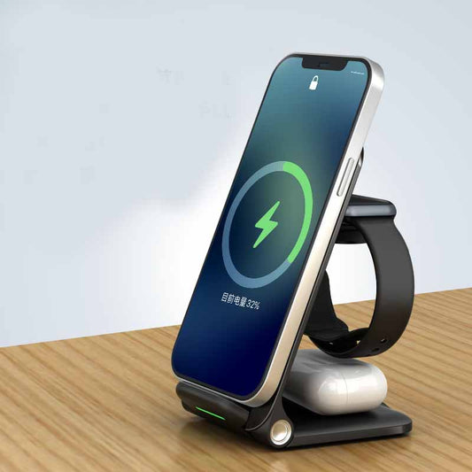 Desktop Vertical Multifunctional Three-in-one Wireless Charger.