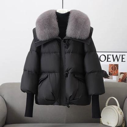 Women's Short Down Cotton-Padded Jacket – Fur Collar Thickened Winter Coat - Prime