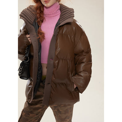 Women's Fashionable Cotton-Padded Coat - Stand-Up Collar, Thermal, Loose Fit Jacket.