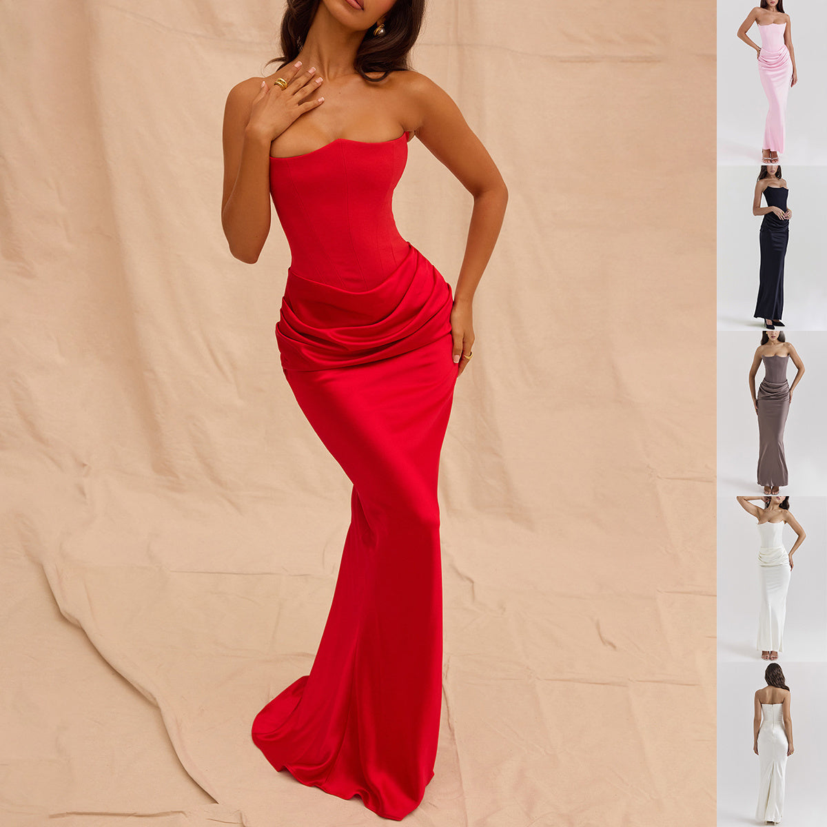 Women's Sexy Slim Tube Top Long Dress – Backless Bandeau Party Evening Wear - Prime