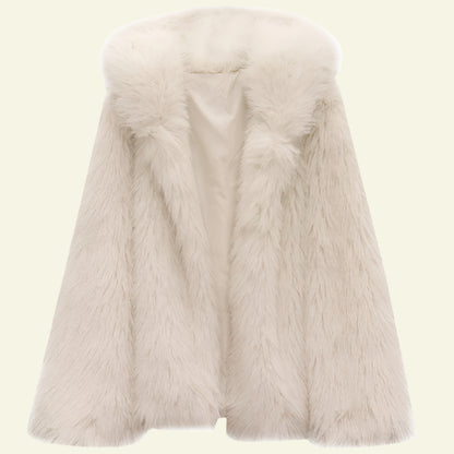 Women's Loose Lapel Furry Coat - Textured, Stylish, and Long Sleeve Outerwear.