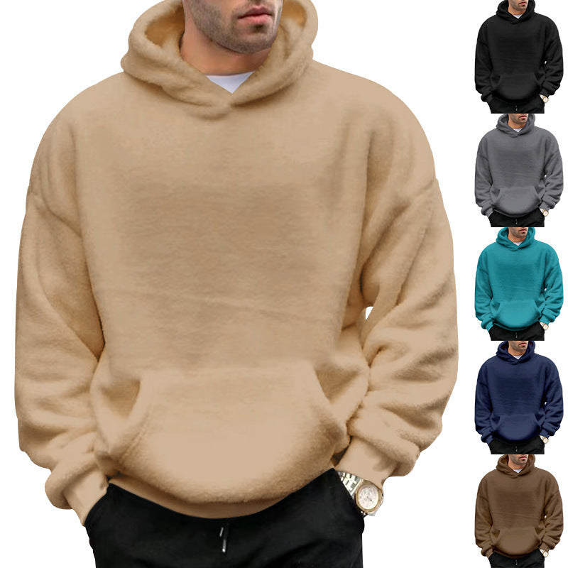 Velvet Hooded Sweater for Men | Plush Sweatshirt With Pockets - Prime