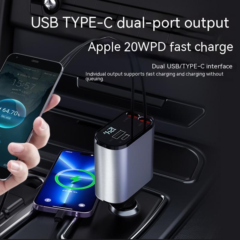 100W Metal Car Charger – Super Fast Charging USB & Type-C Adapter for Car Cigarette Lighter.