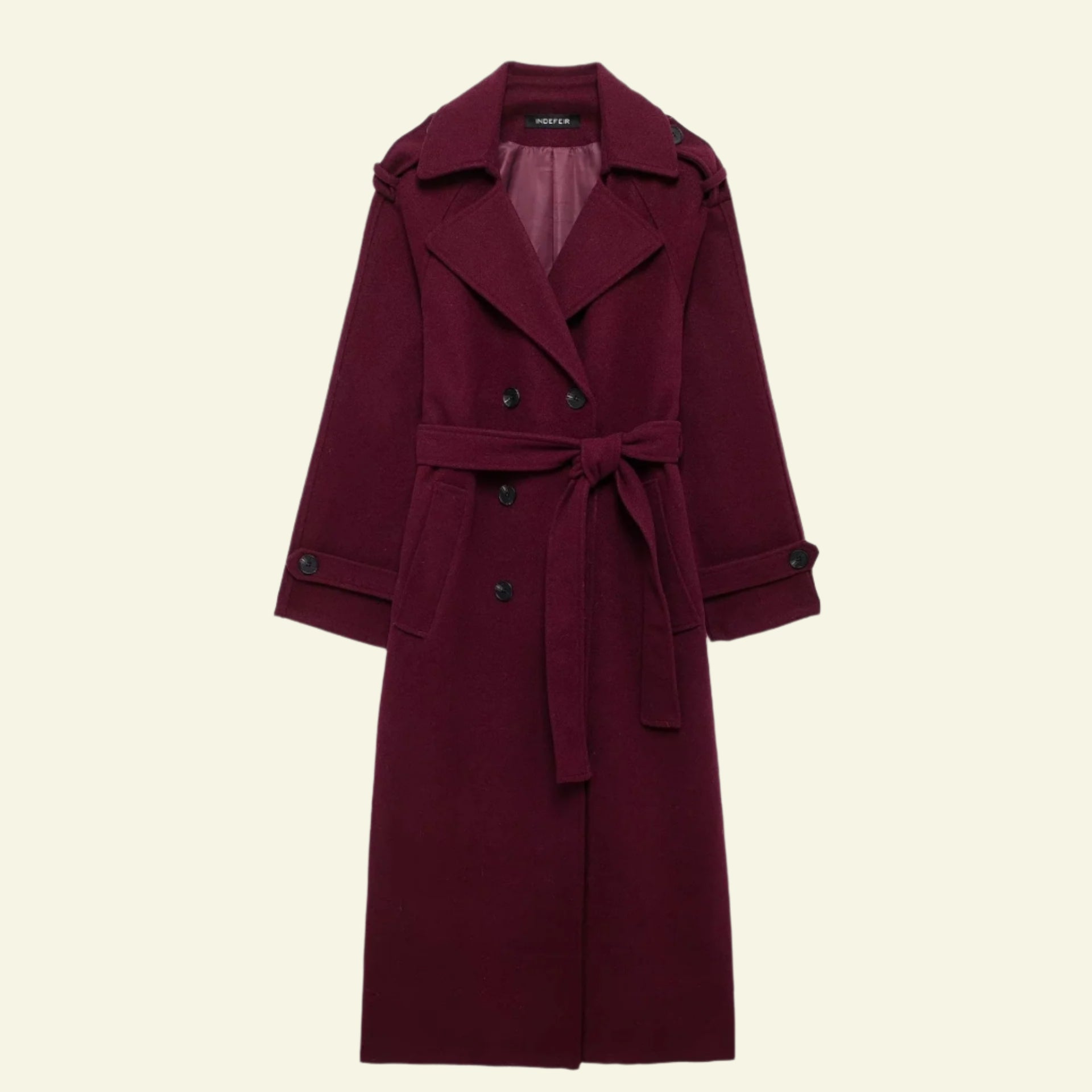 Women's Double-Breasted Lapel Woolen Trench Coat – Belted Long Winter Jacket - Prime