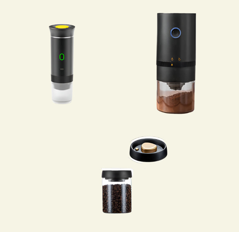 3-in-1 Portable Espresso Maker | Electric Coffee Grinder & Capsule Machine | Travel-Friendly Barista-Quality Brewer - Prime