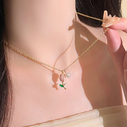 Tulip Pearl Pendant Necklace – Elegant Clavicle Chain for Women - Prime