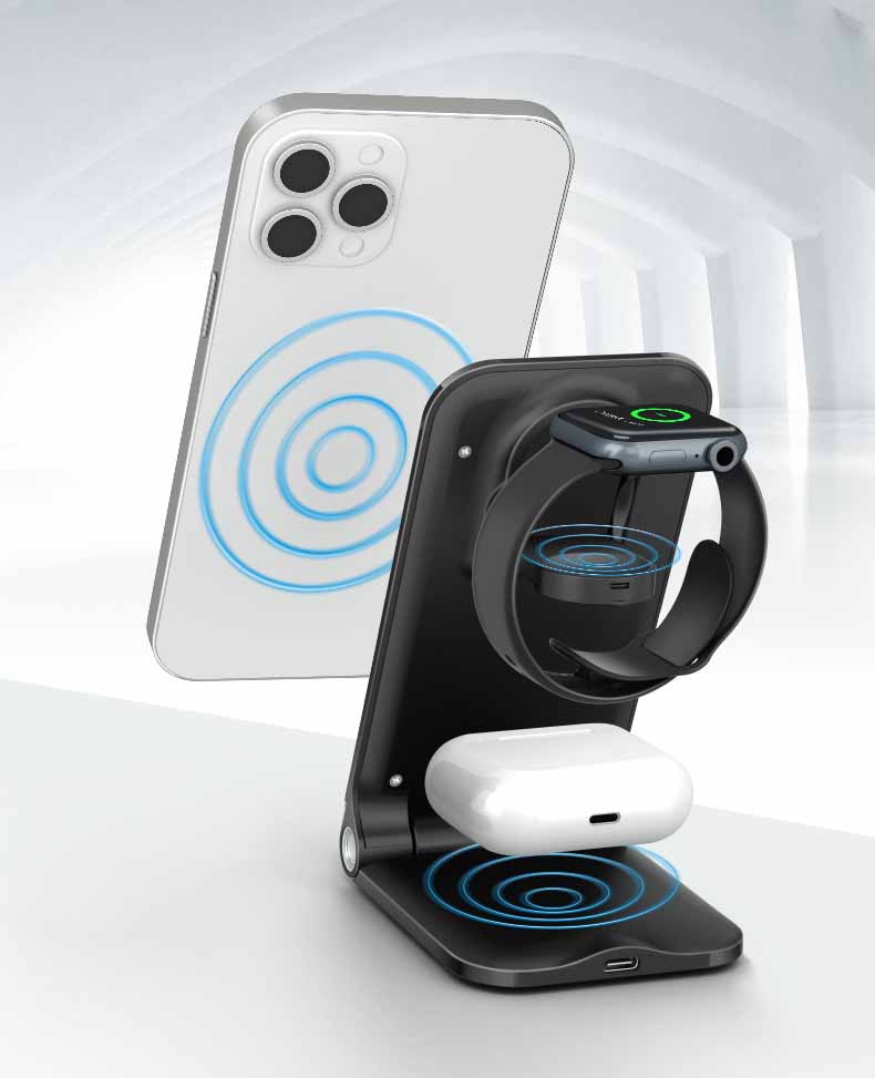 Desktop Vertical Multifunctional Three-in-one Wireless Charger.