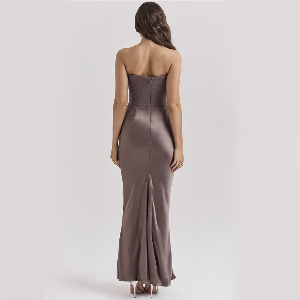 Women's Sexy Slim Tube Top Long Dress – Backless Bandeau Party Evening Wear - Prime