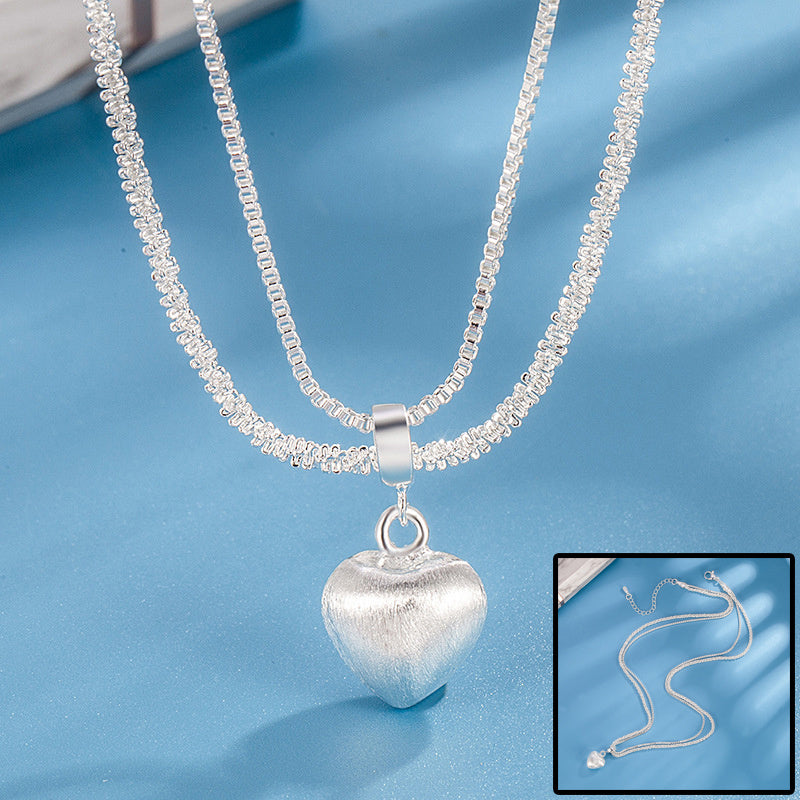 Double Layer Brushed Heart Pendant Necklace - Light Luxury Collarbones Chain for Women - Prime