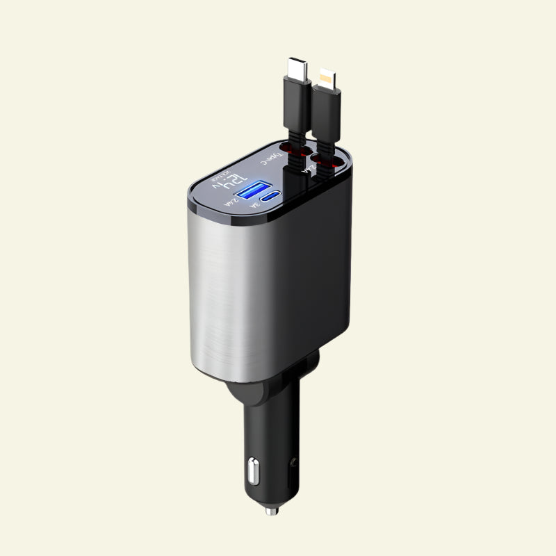 100W Metal Car Charger – Super Fast Charging USB & Type-C Adapter for Car Cigarette Lighter.